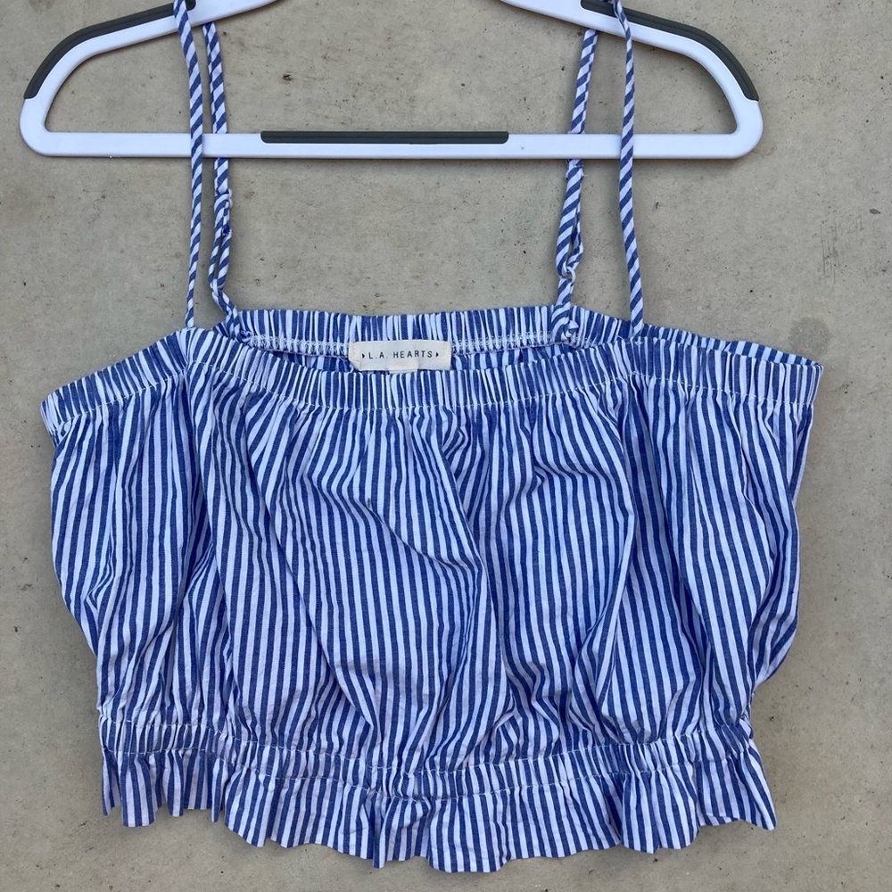 L.A. Hearts Blue and White Stripped Crop Top